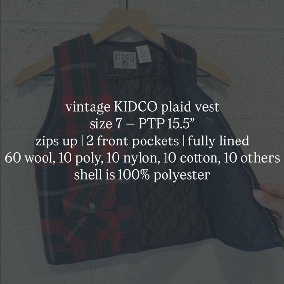 vintage kids plaid vest | size 7 - Picture 6 of 6